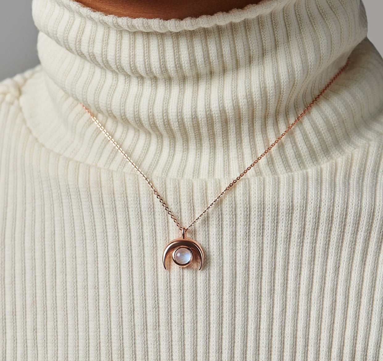 Moonstone Necklace - Crescent Moon