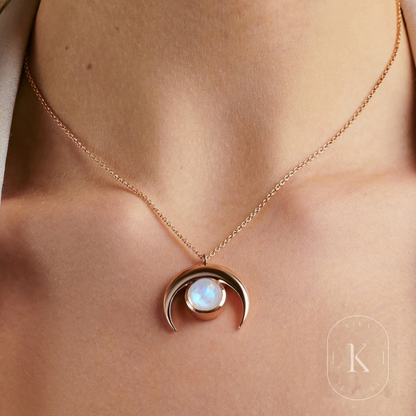 Moonstone Necklace - Crescent Moon